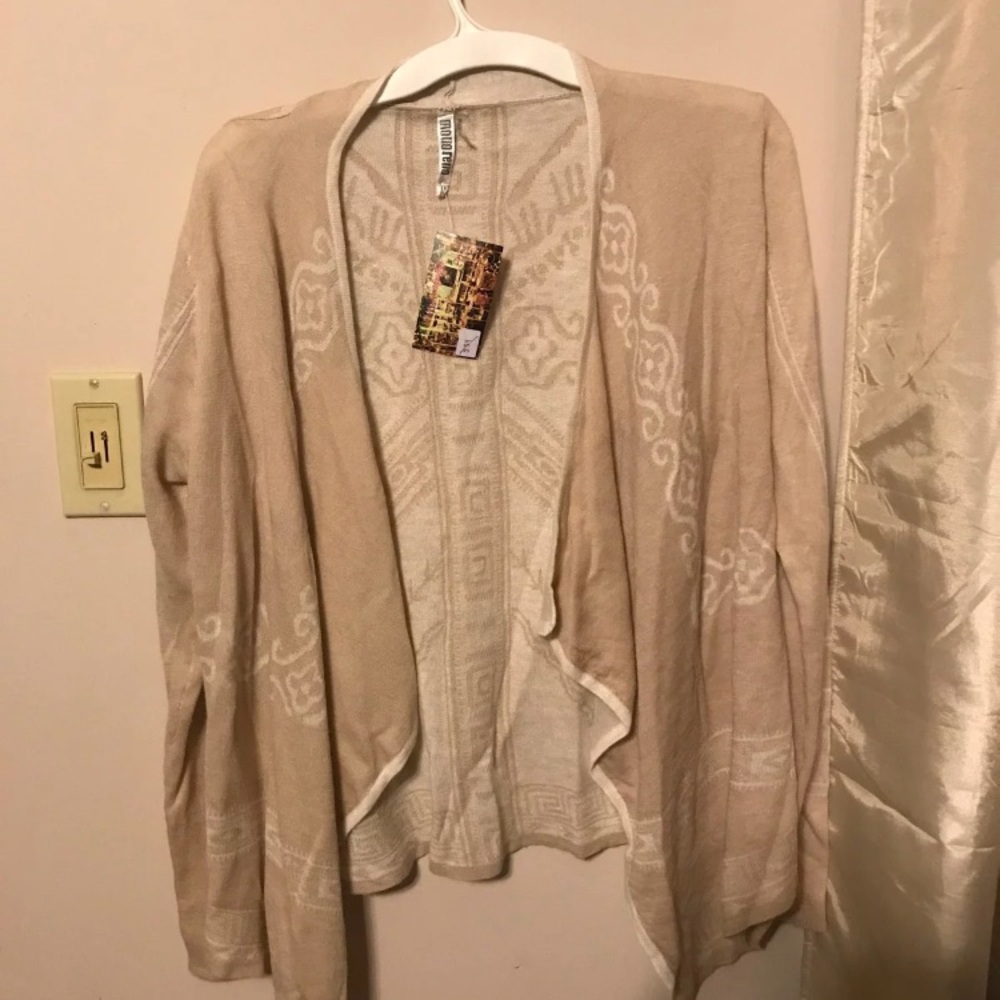 Tan and White Light Coverup/ Cardigan Size M